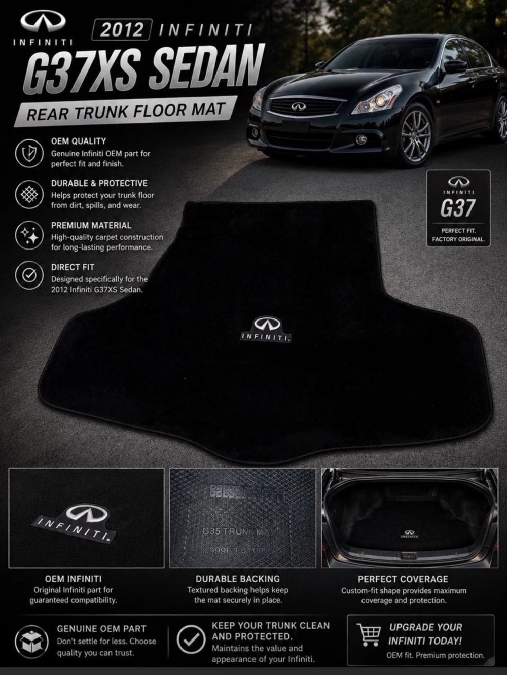 Infiniti G37XS Sedan Black Rear Trunk Floor Mat